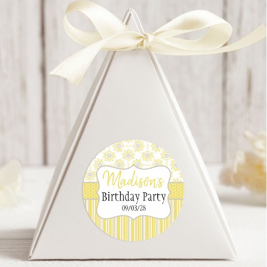 bijengeel en grijs geometrisch ronde sticker