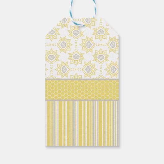 Bijengeel en grijs geometrisch voordeel cadeaulabel (Achterkant)