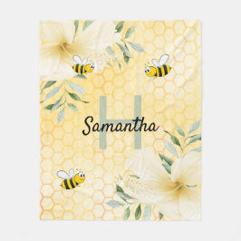Bijengele floralen honingraat monogrammen fleece deken