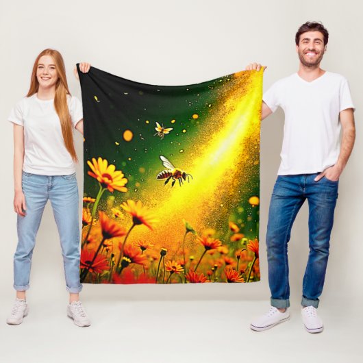 Bijengele Gouden Stuifmeel Barst van Geluk Design Fleece Deken (In situ)