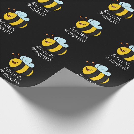 Bijengeloof in jezelf Funny Bee Pun Dark BG Cadeaupapier (Hoek)