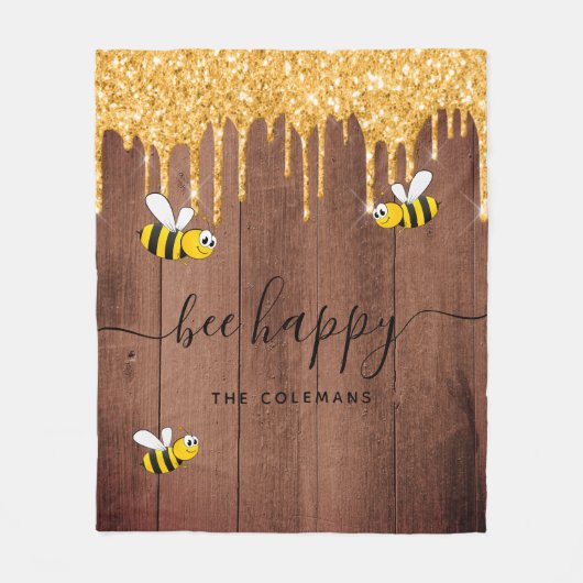 Bijengelukkige bijen monogram bruine schuur fleece deken (Voorkant)