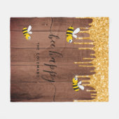 Bijengelukkige bijen monogram bruine schuur fleece deken (Voorkant (Horizontaal))