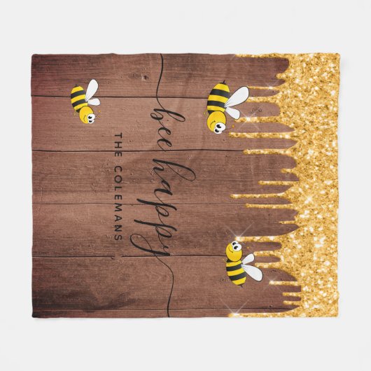 Bijengelukkige bijen monogram bruine schuur fleece deken (Voorkant (Horizontaal))