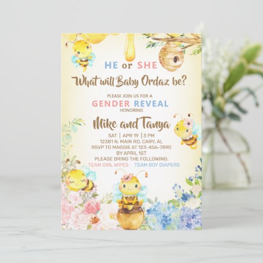 Bijengeslacht onthullen uitnodigen, hommel honingb kaart (Staand voorkant)