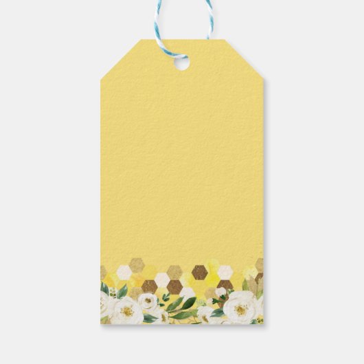 Bijengoud Floral Gender Neutral Baby shower Cadeaulabel (Achterkant)