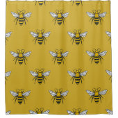 Bijenhaven:  geel patroon douchegordijn (Voorkant)