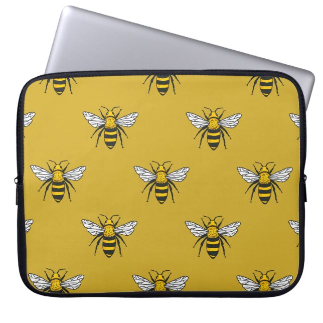 Bijenhaven:  geel patroon laptop sleeve (Voorkant)