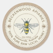  bijenhoninglabel op Kraft Apiary-imker Ronde Sticker (Voorkant)