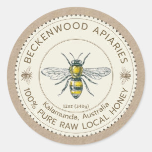 bijenhoninglabel op Kraft Apiary-imker Ronde Sticker