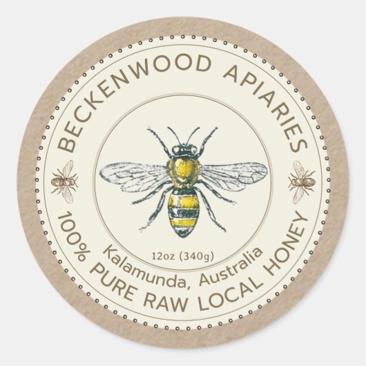  bijenhoninglabel op Kraft Apiary-imker Ronde Sticker (Voorkant)