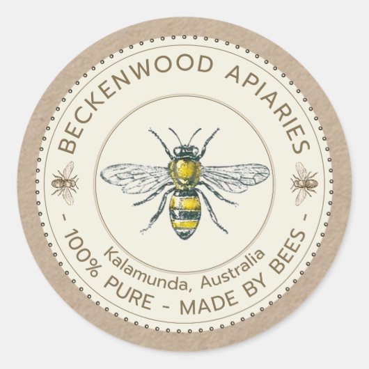  bijenhoninglabel op Kraft-imker Ronde Sticker (Voorkant)