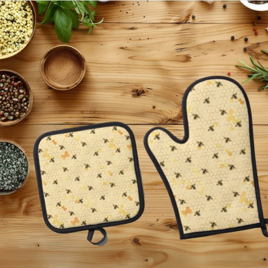 Bijenhoningraat geel ovenwant & pannenlap set