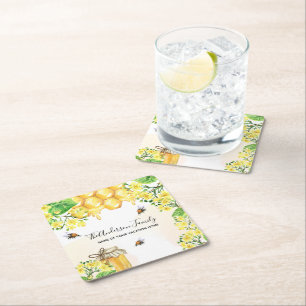 Bijenhoningraat gele bloemenfamilie kartonnen onderzetters