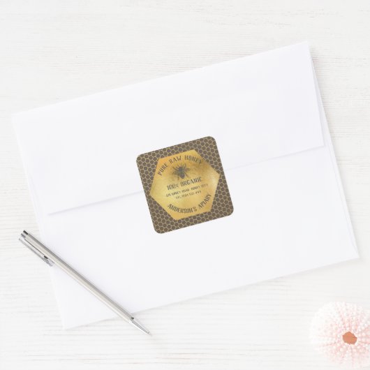  bijenhoningraat vierkante sticker (Envelop)