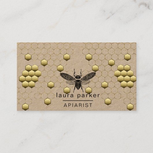 Bijenhoningverkoper Apiarist Black Yellow Hexagon  Visitekaartje (Voorkant)