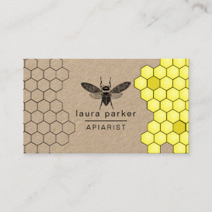 Bijenhoningverkoper Apiarist Black Yellow Hexagon Visitekaartje