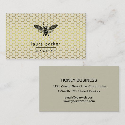 Bijenhoningverkoper Apiarist Limoen Yellow Hexagon Visitekaartje (Voorkant / Achterkant)