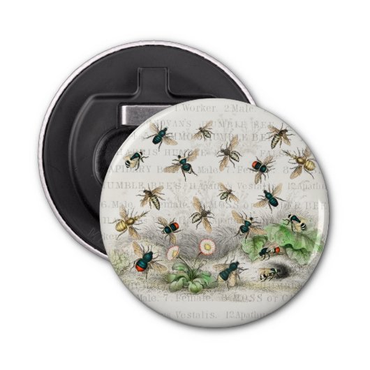Bijenhoningwerker Queen Bees Antiek Button Flesopener (Voorkant)