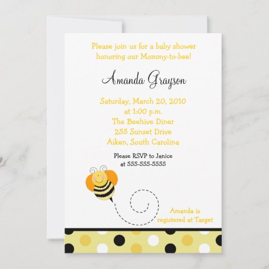 Bijenhop Bumble Bee Baby shower Invitation 5x7 Kaart (Voorkant)