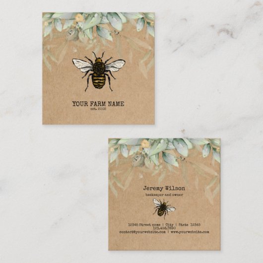 Bijenhouder Apiarist Bijen Boerderij Honeycomb Bu Vierkante Visitekaartje (Voorkant / Achterkant)
