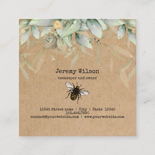 Bijenhouder Apiarist Bijen Boerderij Honeycomb Bu Vierkante Visitekaartje (Achterkant)