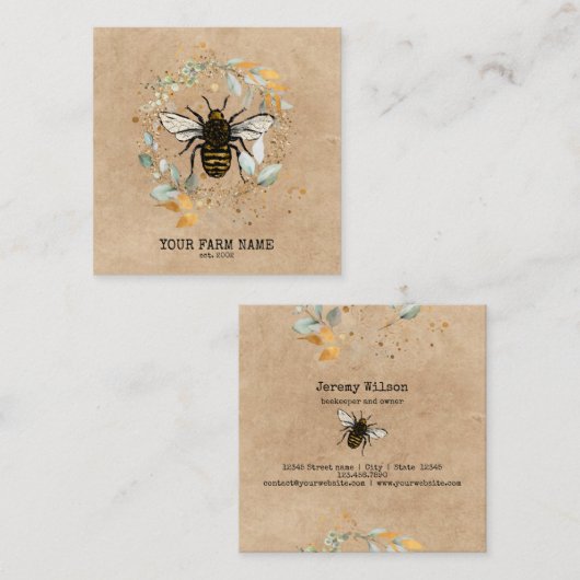 Bijenhouder Apiarist Bijen Boerderij Honeycomb Bu Vierkante Visitekaartje (Voorkant / Achterkant)