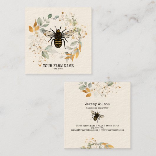 Bijenhouder Apiarist Bijen Boerderij Honeycomb Bu Vierkante Visitekaartje (Voorkant / Achterkant)