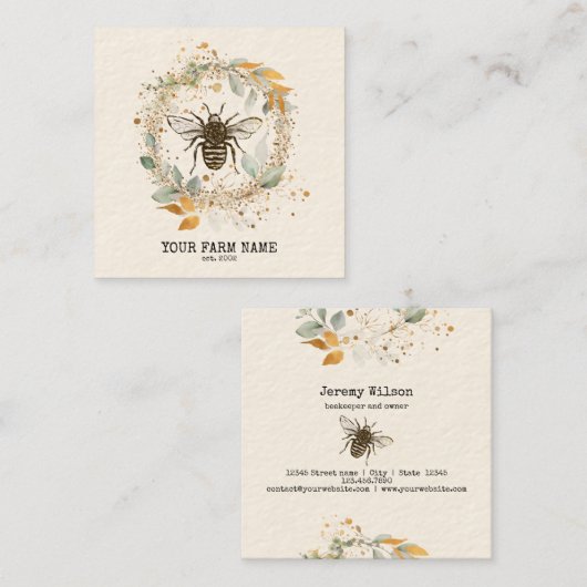 Bijenhouder Apiarist Bijen Boerderij Honeycomb Bu Vierkante Visitekaartje (Voorkant / Achterkant)