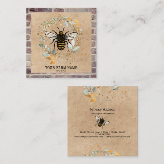 Bijenhouder Apiarist Bijen Boerderij Honeycomb Bu Vierkante Visitekaartje (Voorkant / Achterkant)