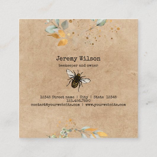 Bijenhouder Apiarist Bijen Boerderij Honeycomb Bu Vierkante Visitekaartje (Achterkant)