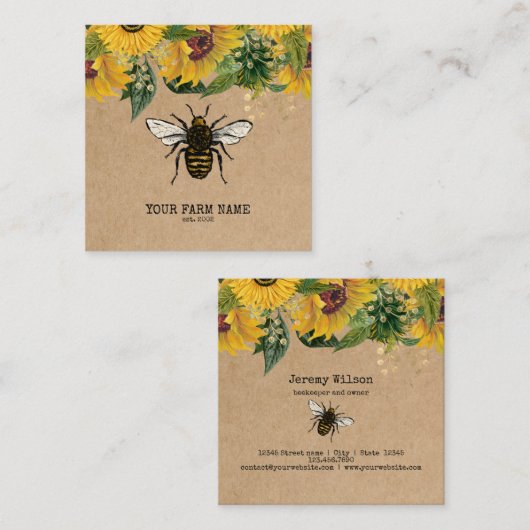 Bijenhouder Apiarist Bijen Boerderij Honeycomb Bu Vierkante Visitekaartje (Voorkant / Achterkant)