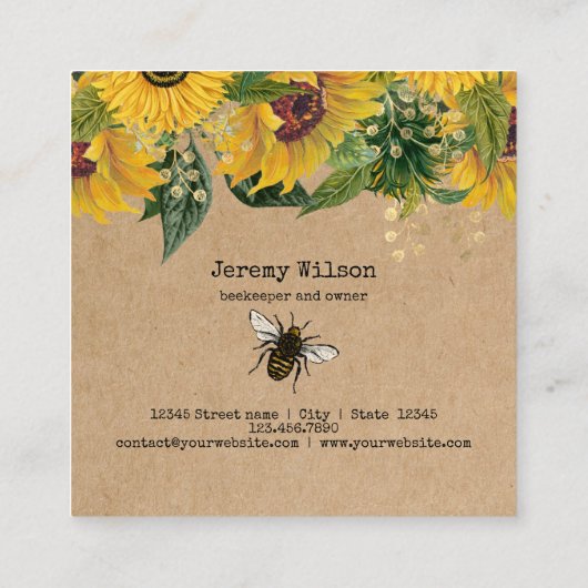 Bijenhouder Apiarist Bijen Boerderij Honeycomb Bu Vierkante Visitekaartje (Achterkant)
