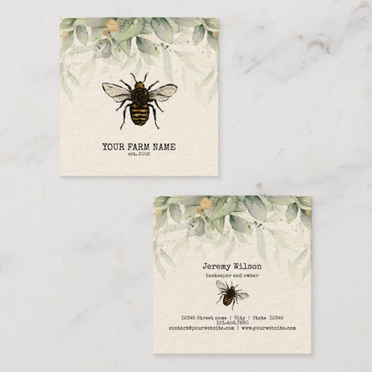 Bijenhouder Apiarist Bijen Boerderij Honeycomb Bu Vierkante Visitekaartje (Voorkant / Achterkant)