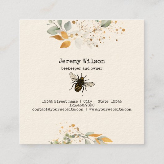 Bijenhouder Apiarist Bijen Boerderij Honeycomb Bu Vierkante Visitekaartje (Achterkant)