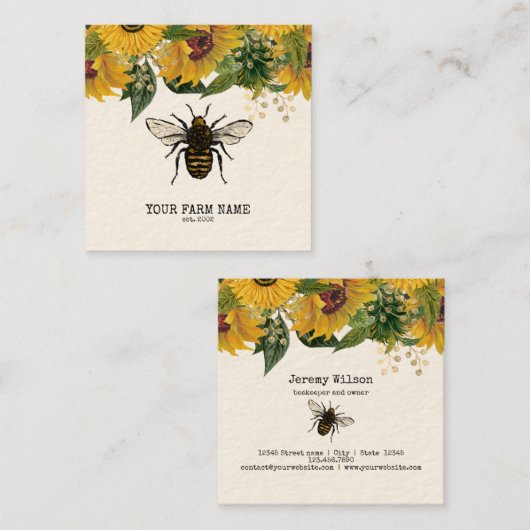 Bijenhouder Apiarist Bijen Boerderij Honeycomb Bu Vierkante Visitekaartje (Voorkant / Achterkant)