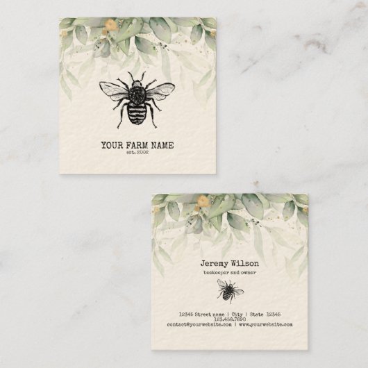 Bijenhouder Apiarist Bijen Boerderij Honeycomb Bu Vierkante Visitekaartje (Voorkant / Achterkant)
