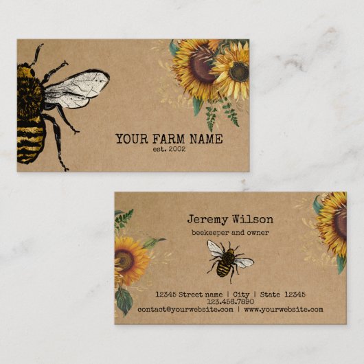 Bijenhouder Apiarist Bijen Boerderij Honeycomb Bu Visitekaartje (Voorkant / Achterkant)