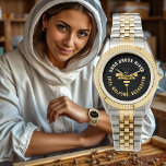 Bijenhouder bijenhorloge met gouden gestileerde ho horloge<br><div class="desc">Uw klanten zullen zeker meer van u houden wanneer u deze lieve kleine honingbij draag op markten,  congressen en schoolbeurzen. Eigenlijk is het een goede praktijk en zeer nuttig voor uw klanten als ze weten wie u bent en waar u vandaan komt. Gelukkige bijenteelt!</div>