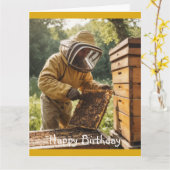 Bijenhouder en bijenkorf kaart (Gele Bloem)