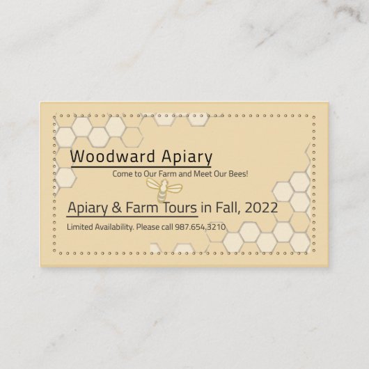 Bijenhouder Visitekaartje bijenstal honingraat en Informatiekaartje (Achterkant)