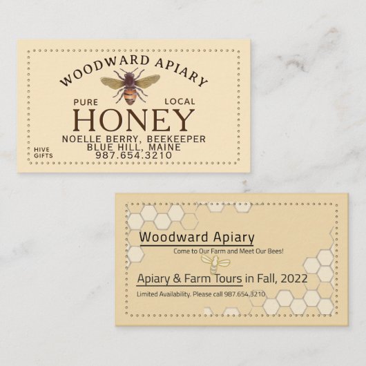 Bijenhouder Visitekaartje bijenstal honingraat en  Informatiekaartje (Voorkant / Achterkant)