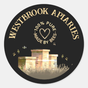 Bijenhouderij Productetiket Bijenkorven Zwart Ronde Sticker