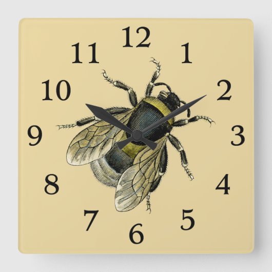 bijenillustratie Antiek honingbijenkunst Vierkante Klok (Voorkant)