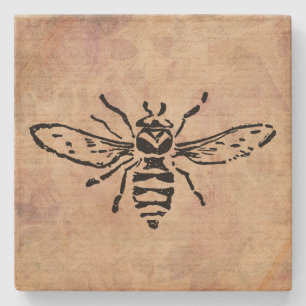 bijenillustratie Roos bloem Stenen Onderzetter