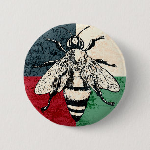 Bijeninsect Kleurrijke Illustratie Ronde Button 5,7 Cm