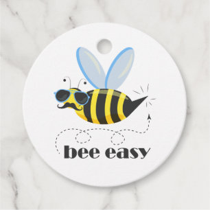 Bijenkarakter met snor zonnebril Bee Easy Bedankjes Labels