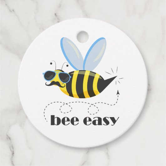 Bijenkarakter met snor zonnebril Bee Easy Bedankjes Labels (Voorkant)