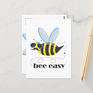 Bijenkarakter met snor zonnebril Bee Easy Briefkaart