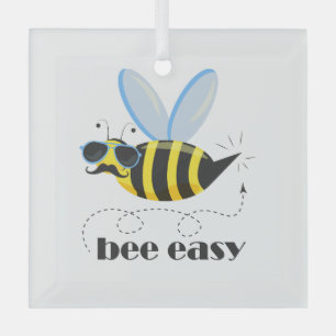 Bijenkarakter met snor zonnebril Bee Easy Glas Ornament